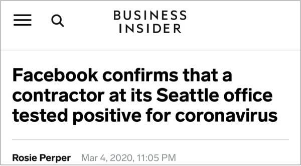 继亚马逊后，3月4日证实Facebook员工确诊